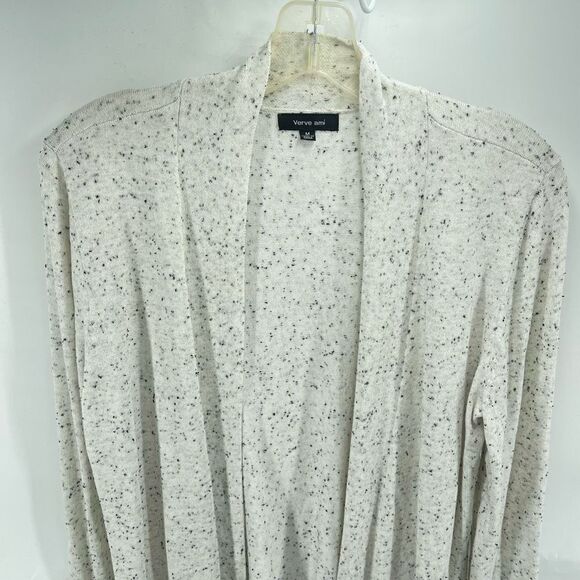 Verve Ami Womens Cardigan Sweater Open Front Long Sleeve Black White Size Medium - Picture 6 of 11